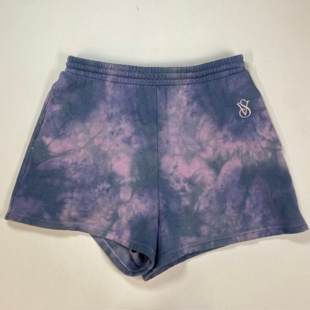 Victorias Secret Tie Dye Fleece Lounge Shorts Purple Blue VS Logo Womens Medium
